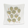 Partridges and pears on a white tea towel background 