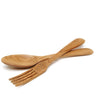 Wooden spoon and fork set on a white background