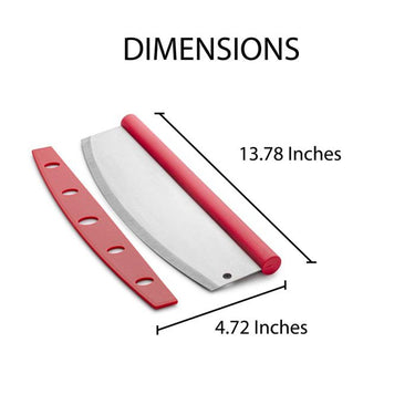 Image shows dimensions for soft-grip rocking pizza cutter: 13.78 inches long by 4.72 inches wide.