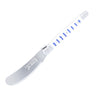 White straight razor with blue accents on a white background