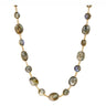 Necklace made from a gold chain with organic circles and ovals of labradorite