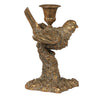 Gold colored resin taper candle holder in the shape of a bird