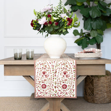 Table Runner with blush and green floral pattern 