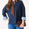 Mersea Amelia Cuff Tee shown in Navy/Chambray