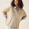 Mersea Catalina V-Neck Sweater in Khaki with white stripes