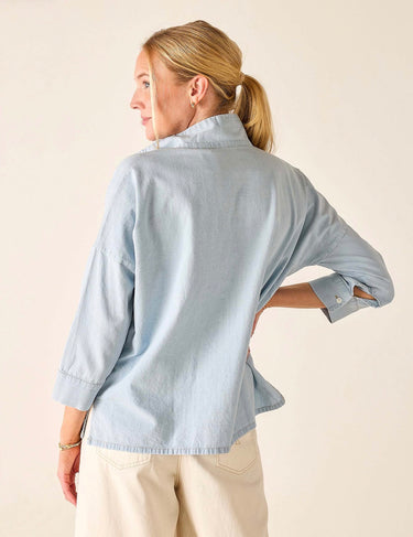 Emerson Pop Up Collar Top | Light Chambray - back
