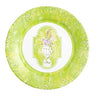 Bright citrine dinner plate with purple and pink flowers