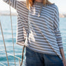 Catalina Ruffle Henley Sweater | Grey Stripe