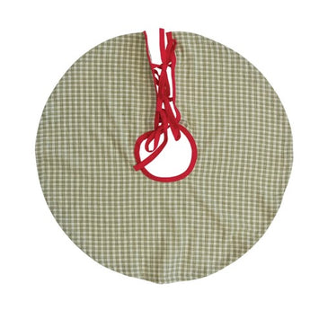 Green and White Gingham Tree Skirt with Red Tie