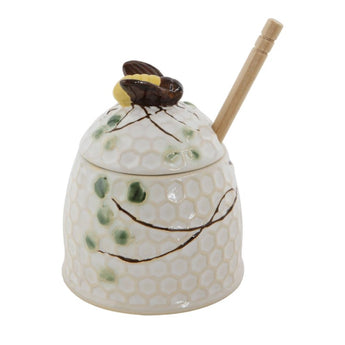 Honey Bee Honey Jar With Wood Dipper