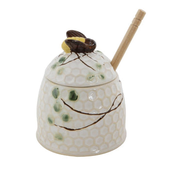 Honey Bee Honey Jar With Wood Dipper