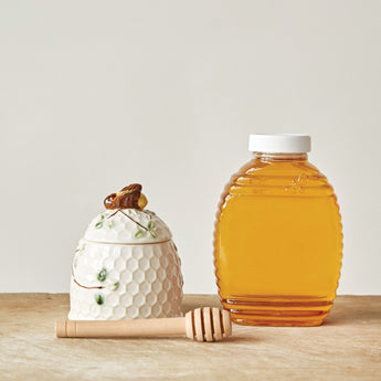 Honey Bee Honey Jar With Wood Dipper