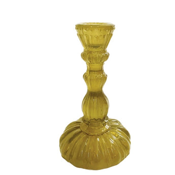 Chartreuse Embossed Recycled Glass Taper Candle Holder