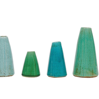 Green, Blue, and Aqua Terracotta Vases