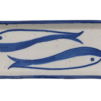 Blue and white hand-painted modern fish platter