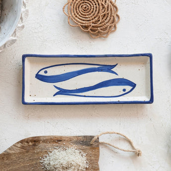 Blue and white hand-painted modern fish platter