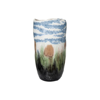 Blue, Green, White, and Neutral Tall Ceramic Vase