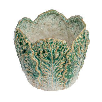 Mint Green and Natural Stoneware Organic Cabbage Shaped Planter