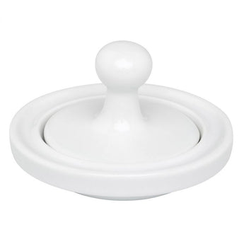 White ceramic flying saucer shaped mortar and pestle