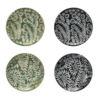 Green and black wax relief appetizer plates