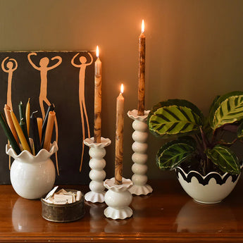 White Ruffled Knob Candle Holder Collection