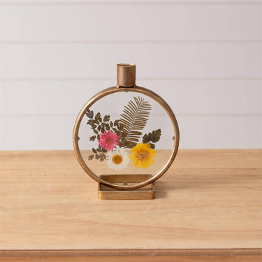Audrey's Home & Gift - Candle Holder - Glass With Pressed Flowers