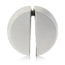 White spherical object with a central cutout on a white background