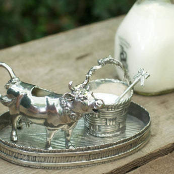 Mable the cow creamer, sugar pail, and tray