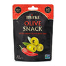 Packaging of mina Olive Snack with green olives and chili pepper on a black background