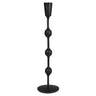 A black metal floor candlestick holder with a tiered, bulb-spined design and a round base, shown against a plain white background.