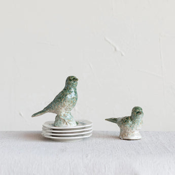 Debossed Stoneware Green Birds