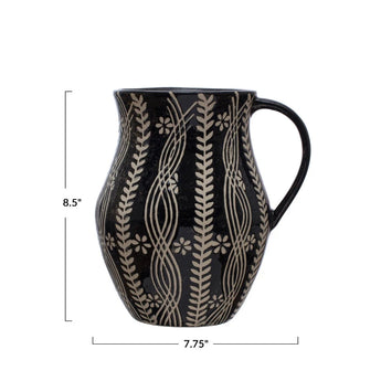Black and white embossed Ceramic  pitcher Measurements