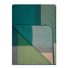 Folded plaid blanket with green and blue pattern on a white background