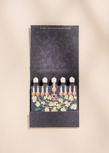 Floral Illustrated Menorah Printed 10 Stem Matchbook