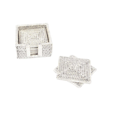 Rattan Square Coaster and Holder | Set of 6
