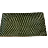 Medium rectangular hand-made ceramic tray featuring pine green inlay Taj design.