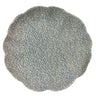 Large Scalloped edge bowl from Terrafirma in Opal, a pale sky blue color in the pattern Pebble, reminiscent off small mosaic pieces on an off-white background