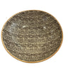 12”  round hand-made ceramic serving bowl featuring metro inlay design in chestnut brown. 