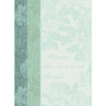 Garnier Thiebaut Mignonne Celadon tea towel. It has a floral rose design and says “Mignonne, allons voir si la rose” 