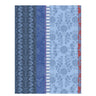 Collection of blue patterned paper sheets arranged vertically on a white background