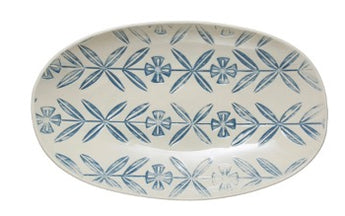 Blue & White Oval Hand-Painted Debossed Platter