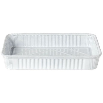 Rectangular white ceramic baking dish with ridges