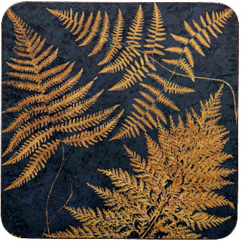 Navy Gilded Ferns Square Coasters