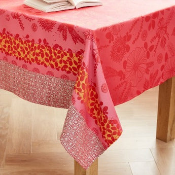 Pink and yellow floral tablecloth