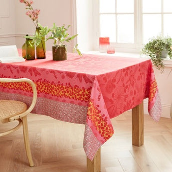 Pink and yellow floral tablecloth