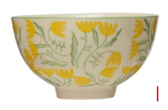 Floral Round Stoneware Bowl, 4 Styles