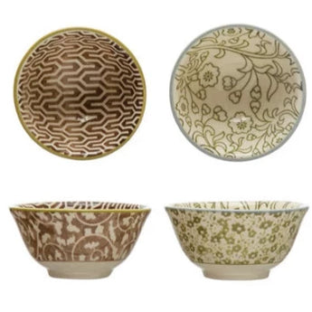 Small ceramic pinch pot bowls, each with different geometric patterns