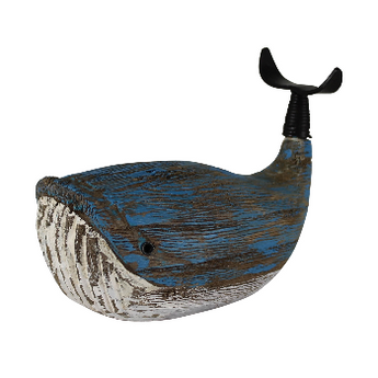 Blue Wood Whale with Metal Tail